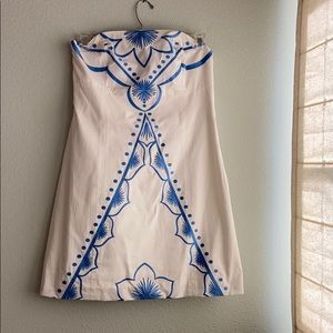 Lilly Pulitzer White and Blue Bee Strapless Dress